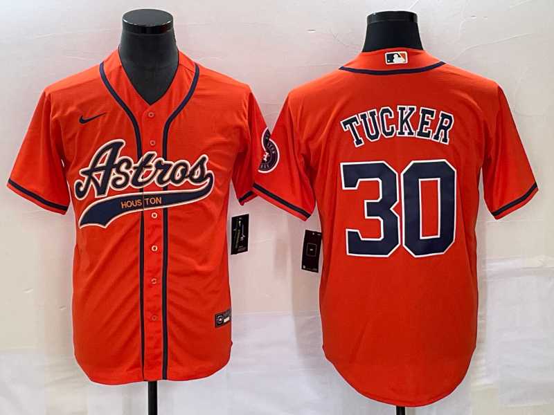 Men%27s Houston Astros #30 Kyle Tucker Orange With Patch Cool Base Stitched Baseball Jersey